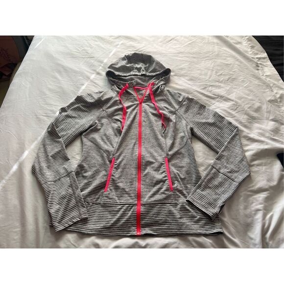 Lukka Grey Striped Full Zip Hoodie Woman’s Size Large - Picture 1 of 12